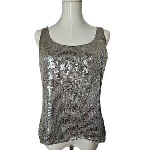 Vintage Miss Morgan Medium Sequin Silk Tank Top Silver Sparkle Hand Made NEW!